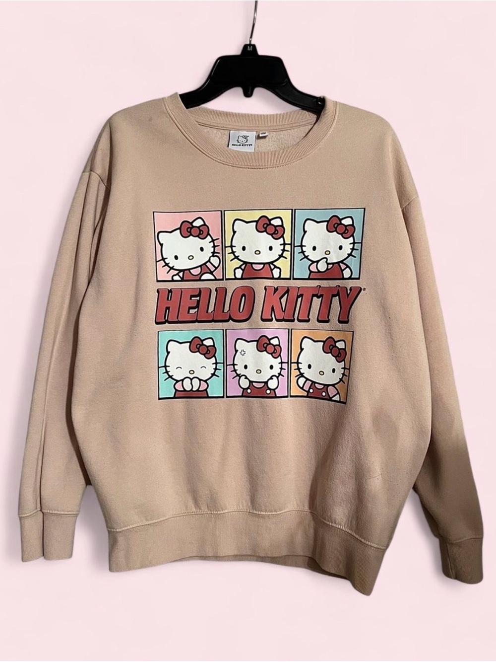 Hello Kitty Beige Crewneck Sweatshirt with Multicolor Panel Art